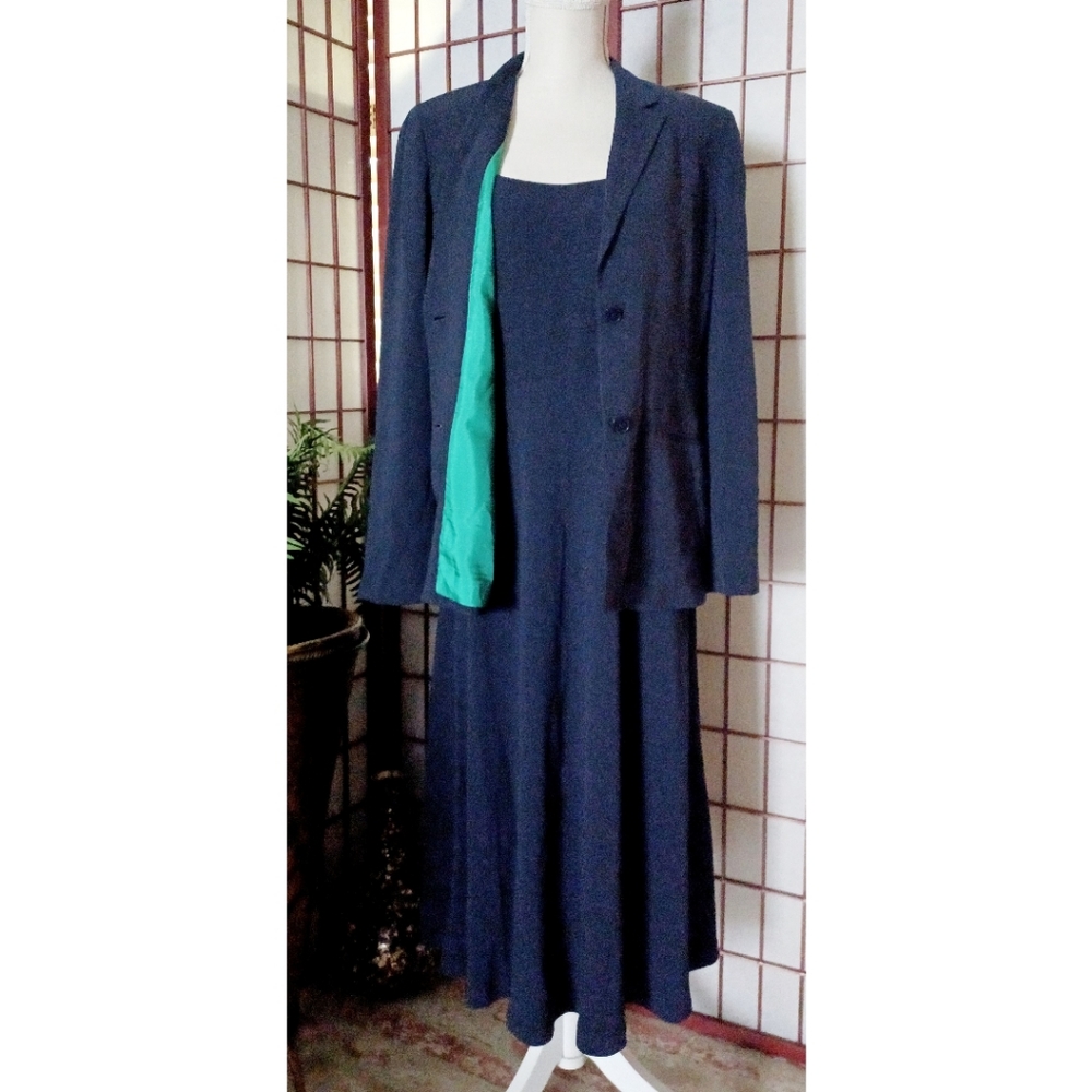 Lauren Ralph Lauren Women's Triacetate   Jacket and Dress Set - Navy Blue/Green